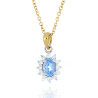 18ct Yellow Gold 0.43ct Aquamarine and Diamond Cluster Necklace