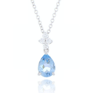 18ct White Gold 0.78ct Aquamarine and Diamond Drop Necklace