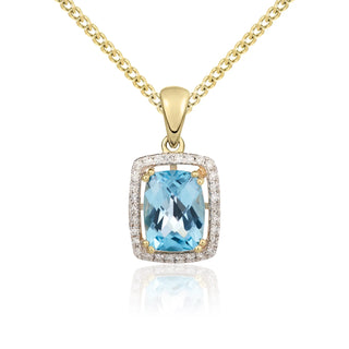 Fine Jewellery Jewellery 9ct Yellow Gold 1.63ct Blue Topaz and Diamond Halo Necklace 1416102