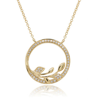 9ct Yellow Gold 0.15ct Diamond Leaf Circle Necklace