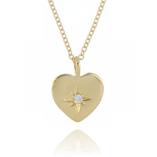 9ct yellow gold 0.02ct diamond star heart necklace
