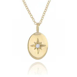 9ct yellow gold 0.02ct diamond star oval necklace