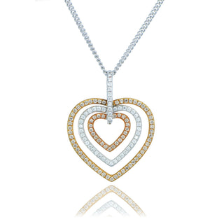 Fine Jewellery Jewellery 18ct White, Yellow and Rose Gold 0.37ct Diamond Triple Heart Necklace 1417475