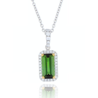 18ct white gold 1.16ct green tourmaline and diamond cluster necklace