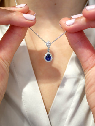 18ct White Gold 1.49ct Sapphire And Diamond Drop Necklace