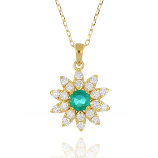 9ct Yellow Gold 1.08ct Emerald & Diamond Floral Cluster Pendant