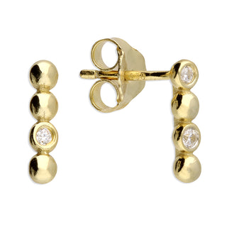 18ct yellow gold plated asymmetric CZ beaded drop earrings