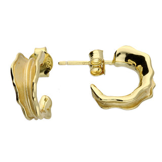 14ct yellow gold plated textured leaf half hoop earrings