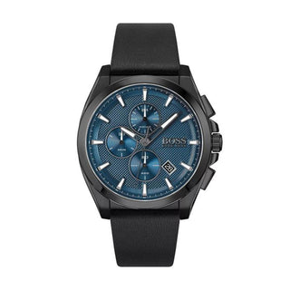 Boss 46mm Grandmaster Blue Chronograph Quartz Watch with a Black Leather Strap