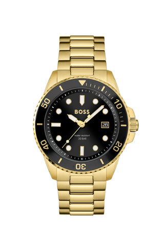 Boss 43mm Ace Yellow Gold Plated Black Quartz Watch