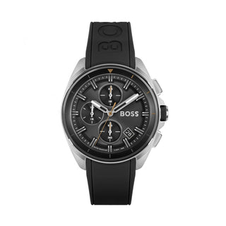 Boss 44mm Volane Black Chronograph Quartz Watch with a Black Rubber Strap