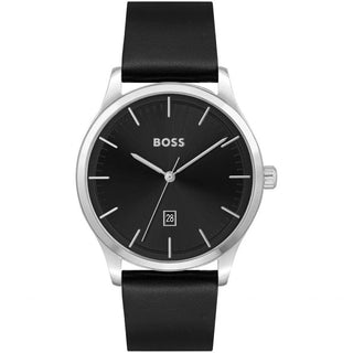Boss 43mm Reason Black Quartz Watch with a Black Leather Strap