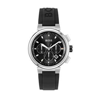 Boss 44mm One Black Chronograph Quartz Watch with a Black Rubber Strap
