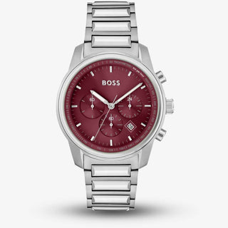 Boss 44mm Trace Stainless Steel Red Chronograph Quartz Watch