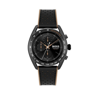 Boss 44mm Centre Court Chronograph Quartz Watch with a Black Leather Strap