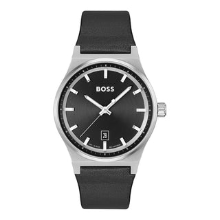 Boss 41mm Candor Black Quartz Watch with a Black Leather Strap