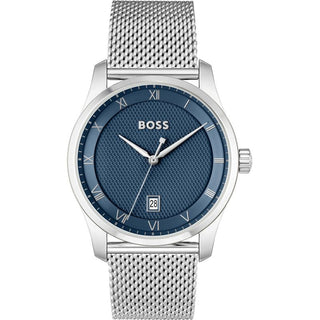 Boss 41mm Principle Stainless Steel Mesh Blue Quartz Watch