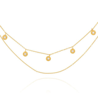 A&S Paradise Collection Yellow Gold Vermeil Cubic Zirconia Double Row Disc Necklace