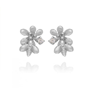 A&S Paradise Collection Silver CZ Flower And Bee Stud Earrings