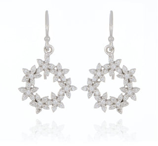 A&S Paradise Collection Silver Cubic Zirconia Flower Circle Drop Earrings