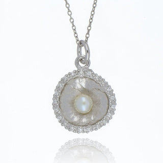 A&S Paradise Collection Silver Cubic Zirconia And Pearl Domed Necklace