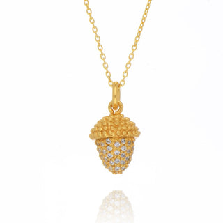 A&S Paradise Collection Yellow Gold Vermeil Cubic Zirconia Acorn Necklace