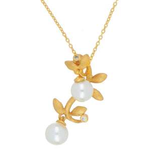 A&S Paradise Collection Pearl And Cubic Zirconia Leaf Necklace