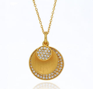 A&S Paradise Collection Yellow Gold Vermeil Cubic Zirconia Triple Disc Necklace