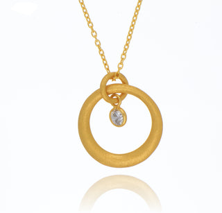 A&S Paradise Collection Yellow Gold Vermeil Circle And Cubic Zirconia Necklace