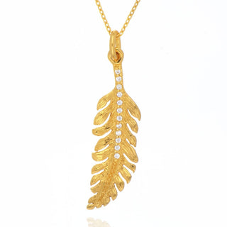A&S Paradise Collection Yellow Gold Vermeil Cubic Zirconia Feather Necklace