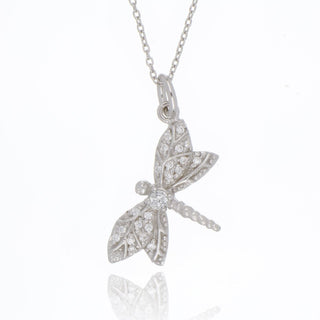 A&S Paradise Collection Silver Cubic Zirconia Dragonfly Necklace