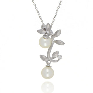 A&S Paradise Collection Silver Cubic Zirconia And Pearl Leaf Necklace