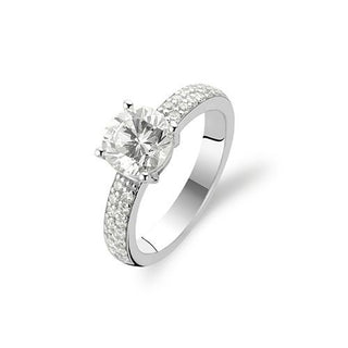 Ti Sento Silver Solitaire & Pave Cz Ring - Size 56