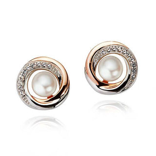 Jersey Pearl Silver & Rose Gold Plated Camrose Round Stud Earrings