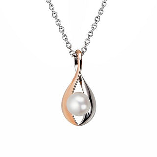 Jersey Pearl Silver & Rose Gold Plated Camrose Drop Necklace