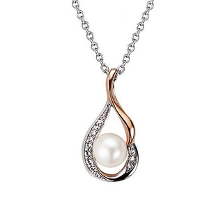 Jersey Pearl Silver & Rose Gold Plated Camrose Drop Necklace With White Topaz