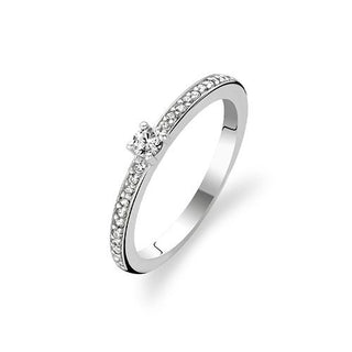 Ti Sento Silver Cz Solitaire Ring With Cz Set Shoulders - Size 54