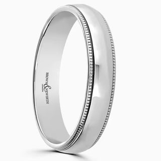 18ct 4mm White Gold Beaded Edge Wedding Ring side view