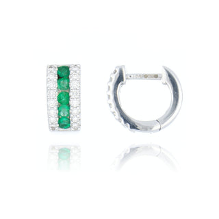 Fine Jewellery Jewellery 18ct White Gold 0.33ct Emerald & Diamond Three Row Hoop Earrings 1217210