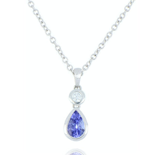 Fine Jewellery Jewellery 18ct White Gold 0.38ct Pear Cut Tanzanite & Diamond Drop Necklace 1411094