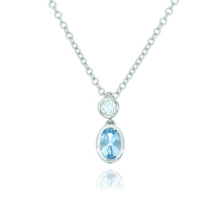 Allum & Sidaway Jewellery 18ct White Gold 0.51cttw Oval Aquamarine & Diamond Rubover Necklace 1415049