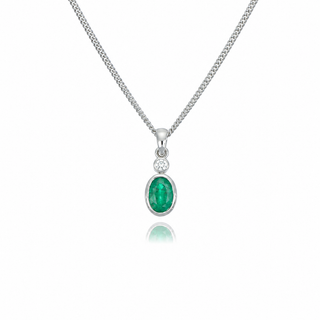 18ct White Gold 0.51cttw Oval Cut Emerald & Diamond Necklace