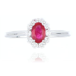 Fine Jewellery Jewellery 18ct White Gold 0.57ct Oval Ruby & Diamond Halo Ring 0205265
