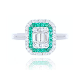 Fine Jewellery Jewellery 18ct White Gold 0.61ct Emerald And Diamond Cluster Ring 0206099