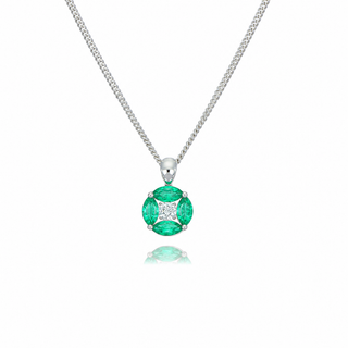 18ct White Gold 0.61cttw Marquise Cut Emerald & Diamond Necklace