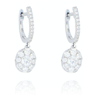 Fine Jewellery Jewellery 18ct White Gold 0.62ct Diamond Cluster Drop Hoop Earrings 1220226