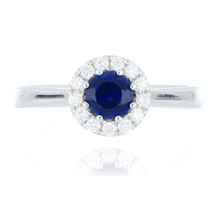 Fine Jewellery Jewellery 18ct White Gold 0.63ct Round Brilliant Sapphire & Diamond Halo Ring 0204662