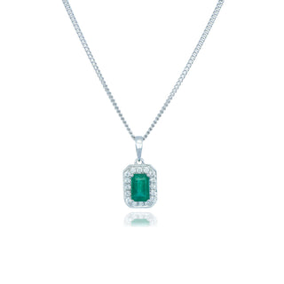 Allum & Sidaway Jewellery 18ct White Gold 0.67cttw Octagonal Cut Emerald & Diamond Necklace 1404162