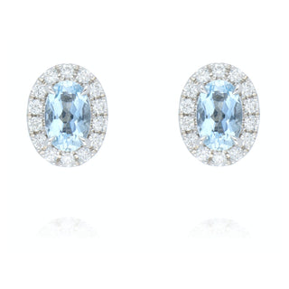 Fine Jewellery Jewellery 18ct White Gold 0.81ct Oval Aquamarine & Diamond Stud Earrings 1207122