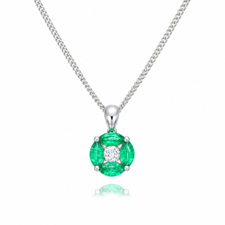 18ct White Gold 0.91cttw Marquise Cut Emerald & Diamond Necklace